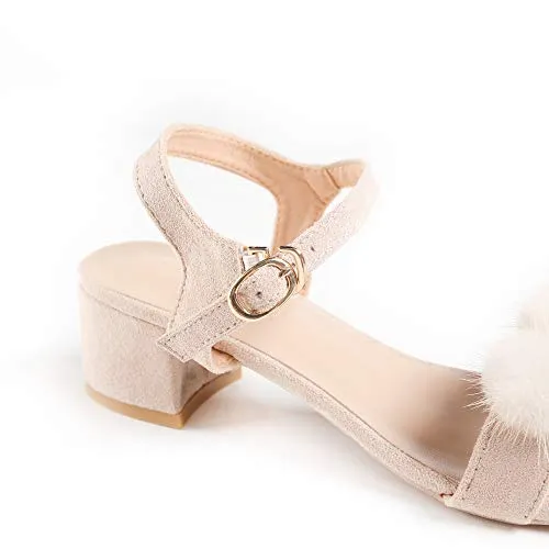 Fur Story Women's Open Toe Heel Sandal Mink Fur Camel Strappy Pumps Sandals Shoes(6,Camel)