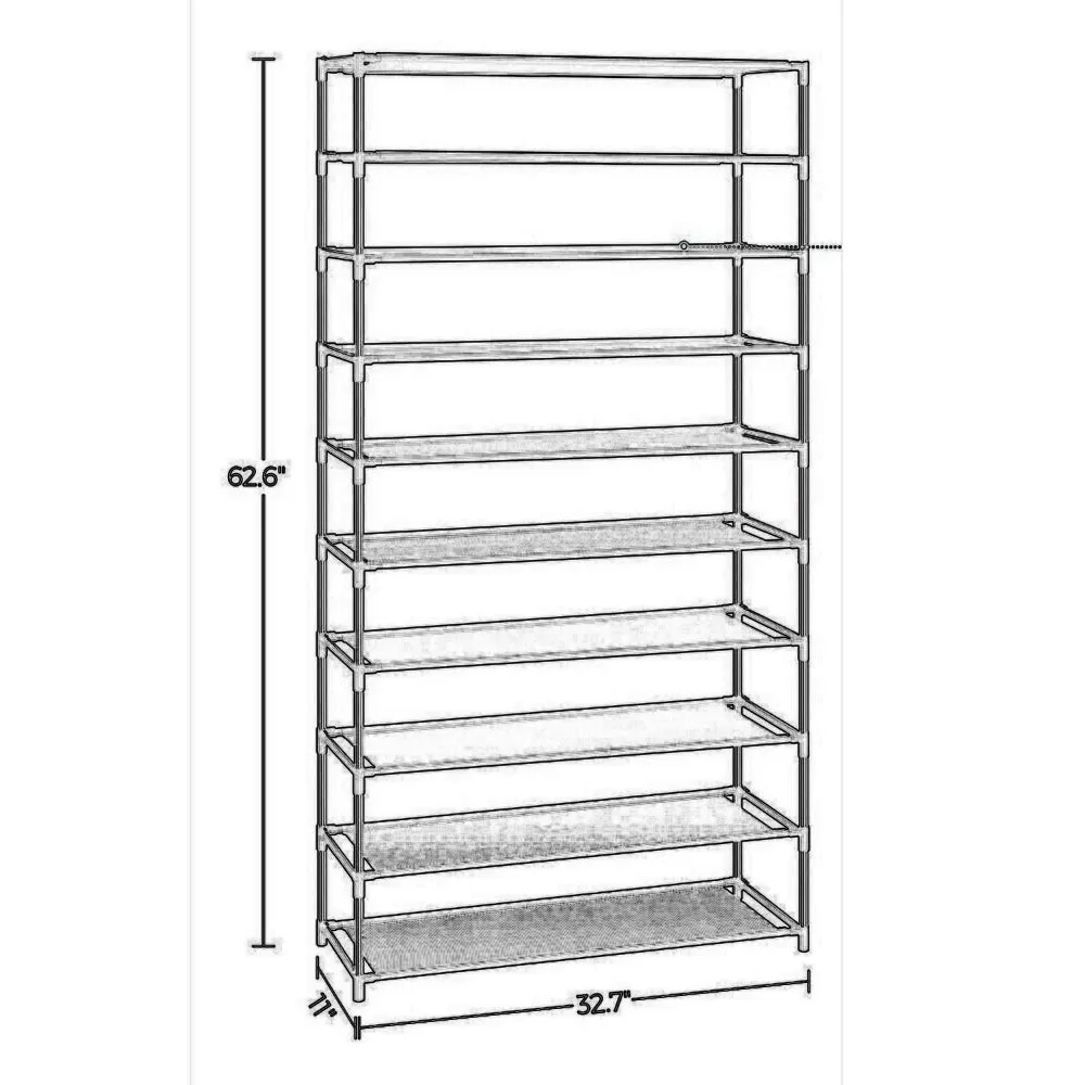 Gaco 63 Inch Shoe Rack, 10 Shelves, Stackable Metal Frame, Black Finish By Casagear Home