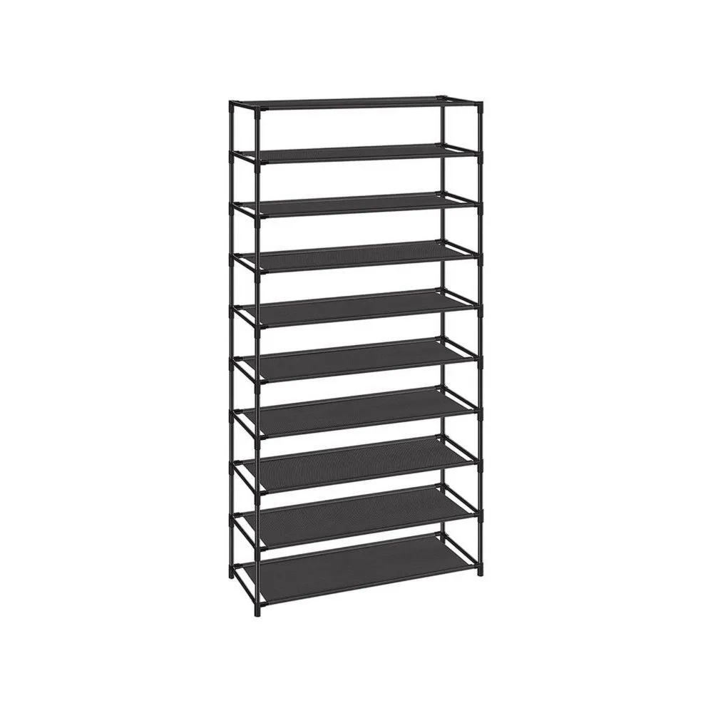 Gaco 63 Inch Shoe Rack, 10 Shelves, Stackable Metal Frame, Black Finish By Casagear Home