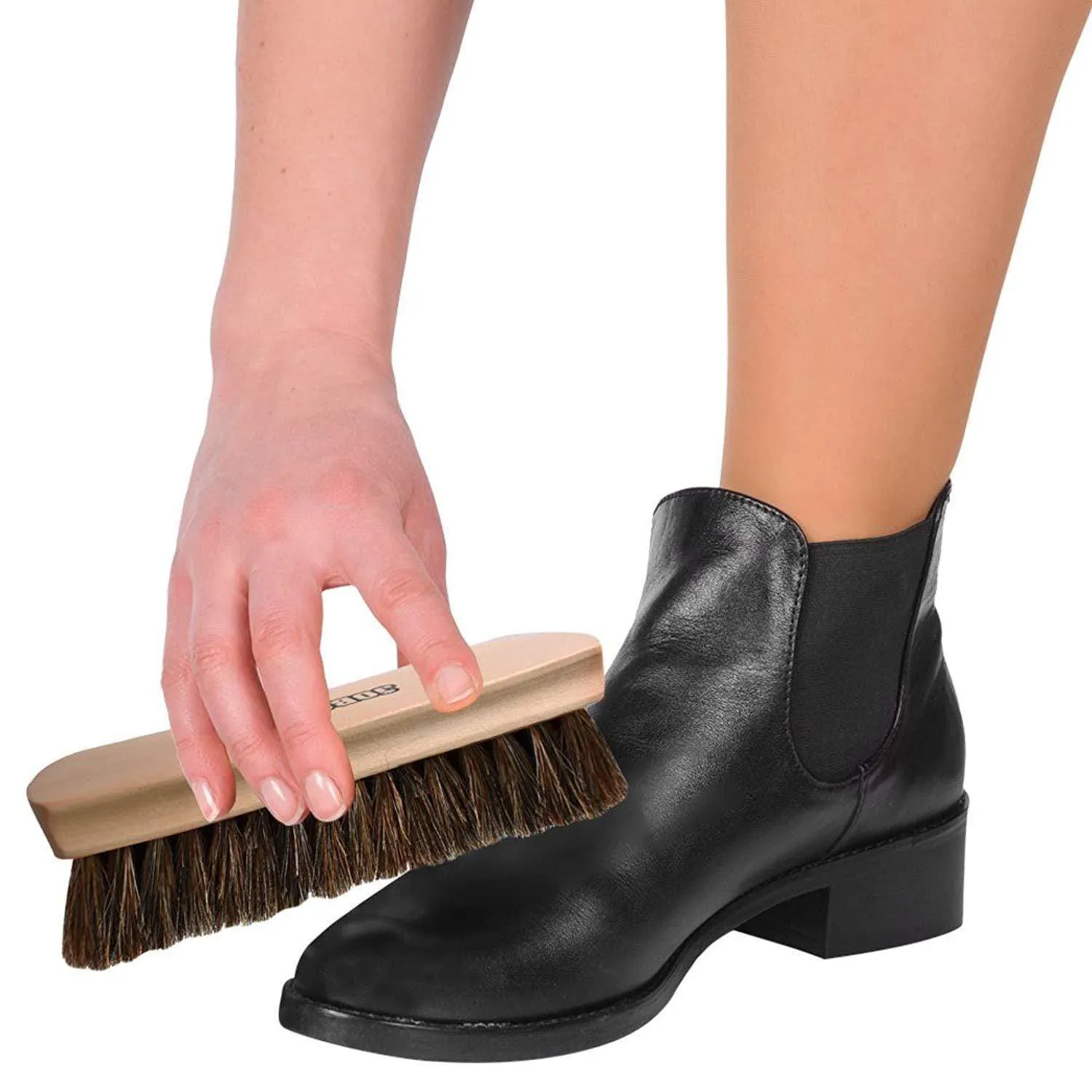 Genuine 100% Horsehair Professional Shoe Shine Brush - 6.75 inch long