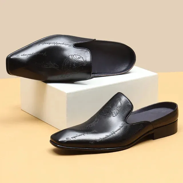 Genuine Leather Letter Mules Shoes