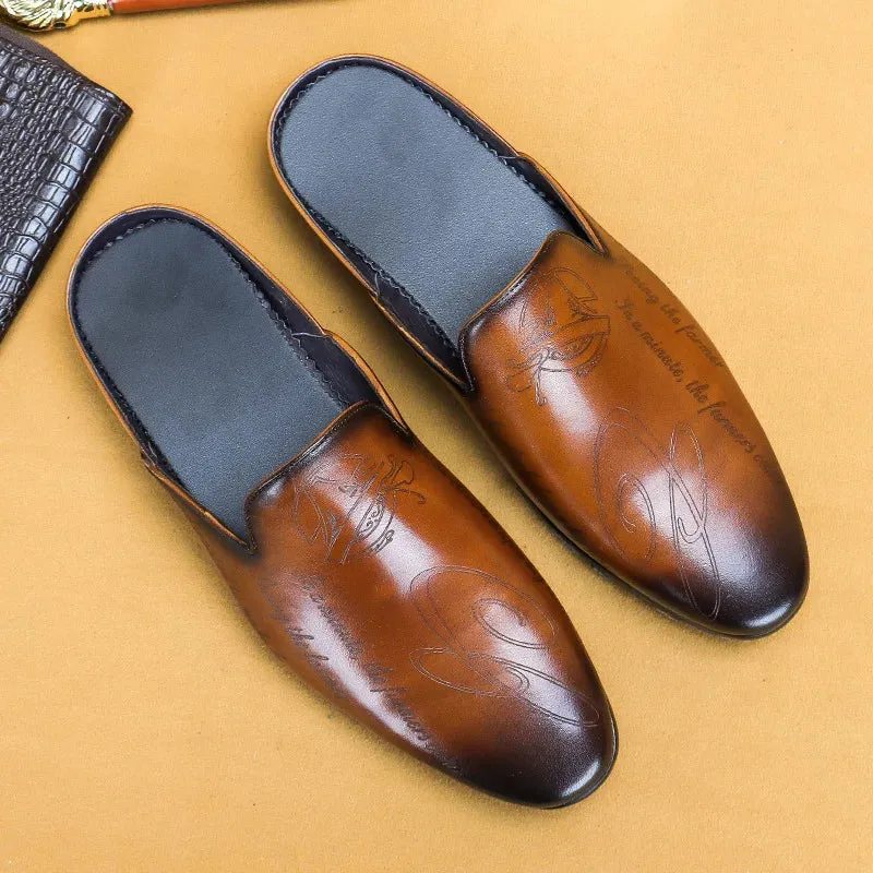 Genuine Leather Letter Mules Shoes