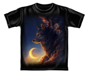 Golden Moon Wolf Black Youth Tee Shirt (Large 12/14