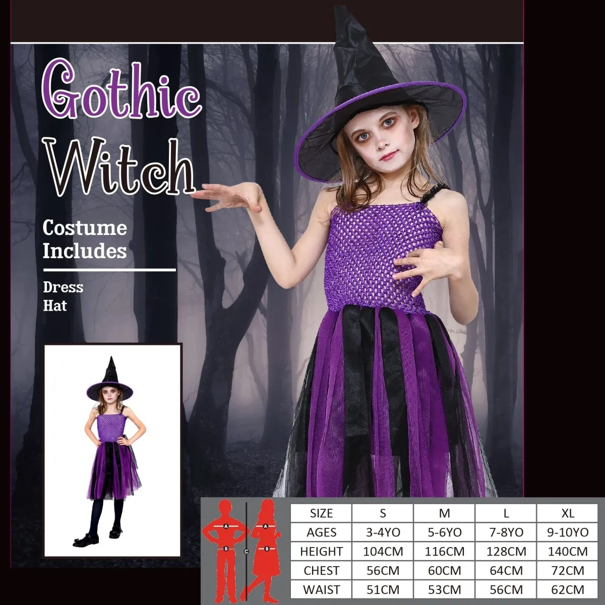 Gothie Purple Witch Girl Costume