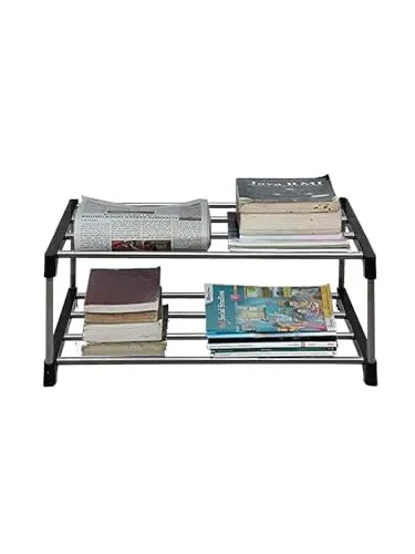 Greeno 2 Layer Book Shelf for Home Multipurpose Storage Organizer Metal Stand with Adjustable & Extendable Layer Rack Stand (2 Layer)