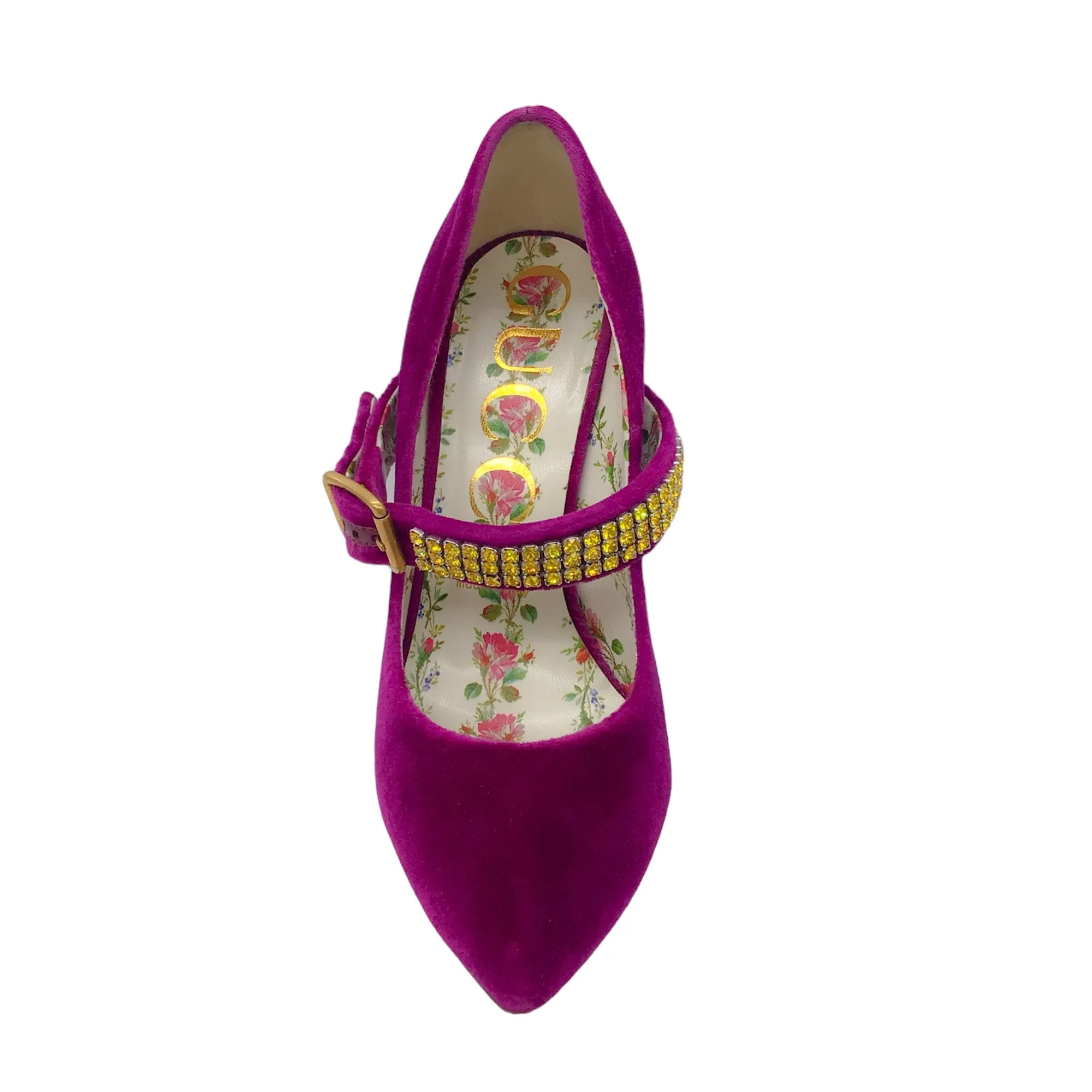 Gucci Purple Crystal Embellished Velvet Mary Jane Pumps