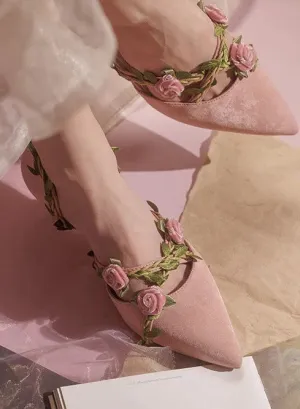 Handmade Fairycore Rose Kitten Heel Shoes