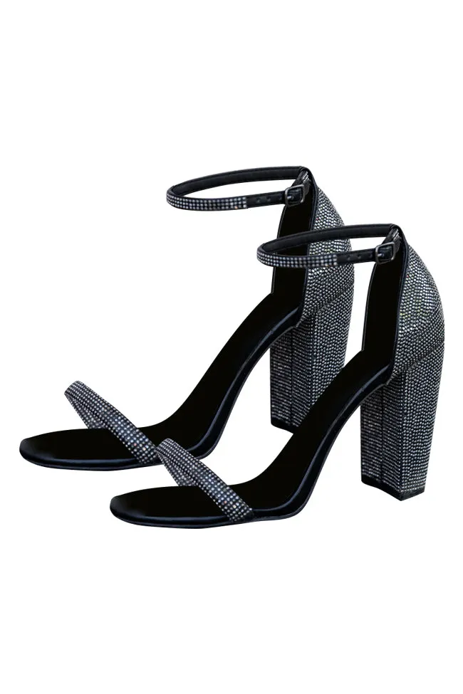 Haven Black Rhinestone Block Heels FINAL SALE