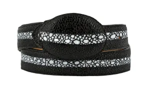 Kids Black Western Cowboy Belt Stingray Print Leather - Removable Buckle