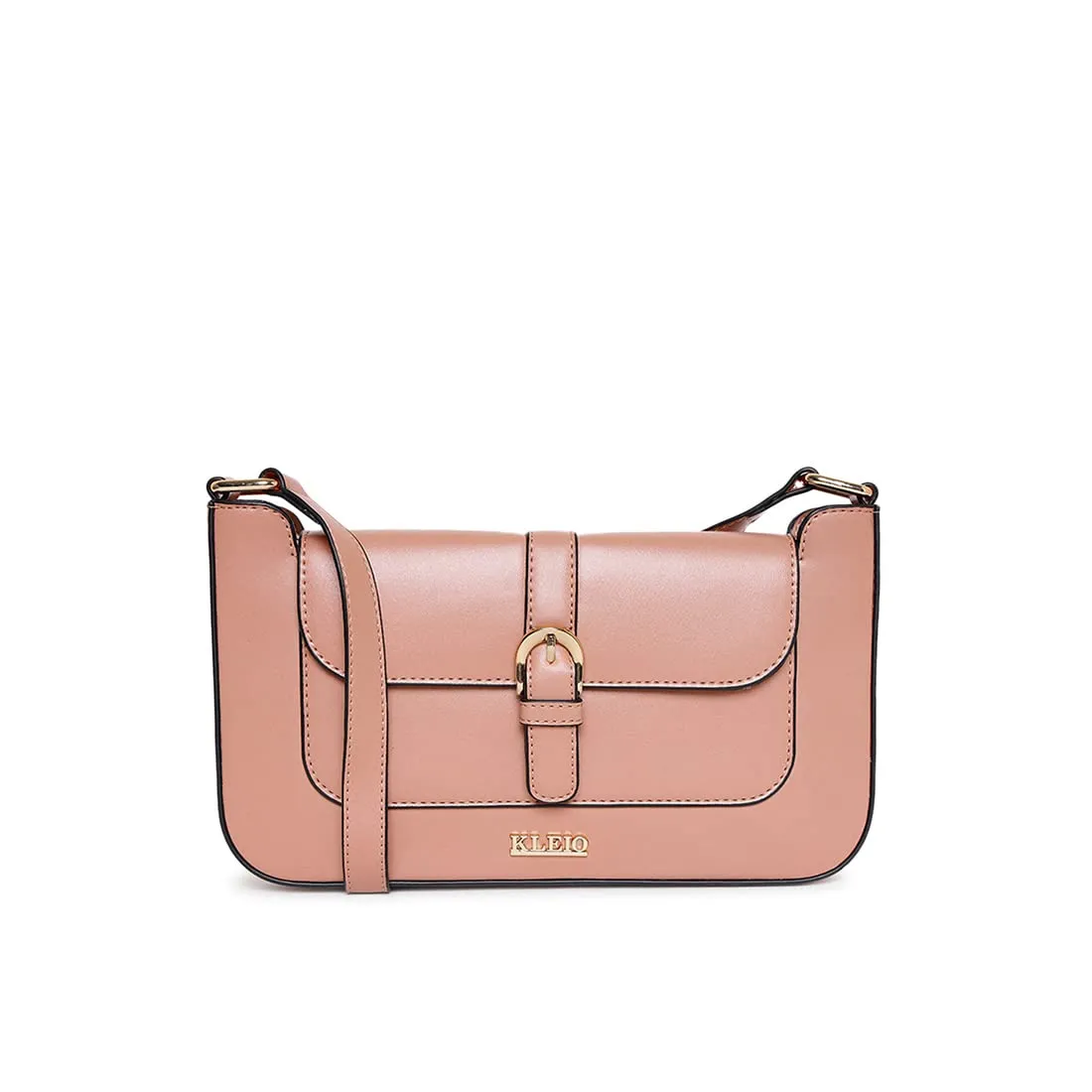 KLEIO Short Structured Shoulder Leather Sling Bag (Peach) for Women with Magnetic Button Closure | Sling Bag for Girls Suitable for Parties, Casual & Everyday wear