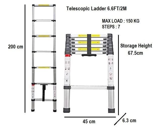 KriShyam® Ultra-Stable Aluminium Ladder Foldable Multi-Purpose Folding Telescopic Ladders 2 Meter