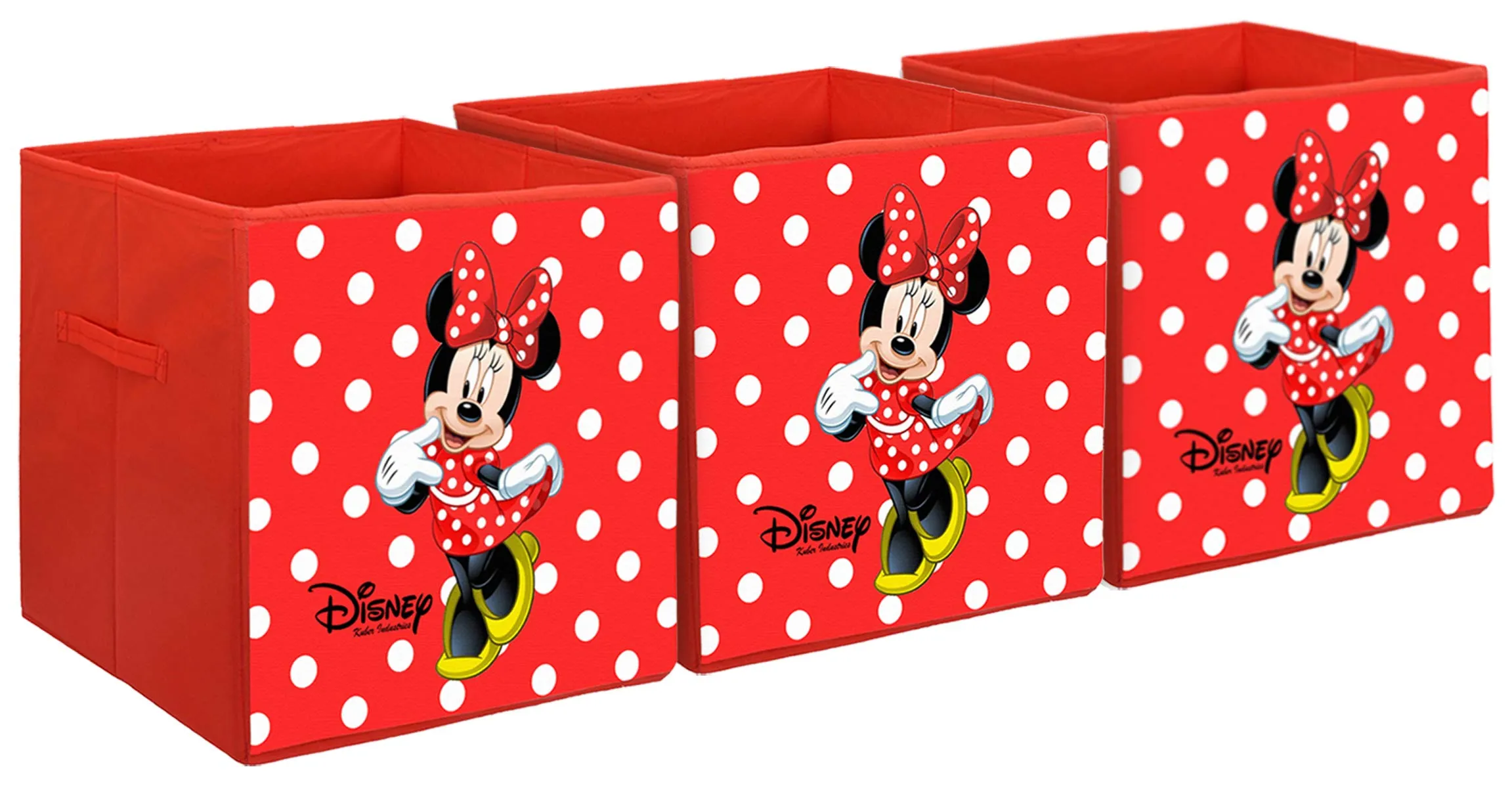 Kuber Industries Disney Minnie Print Non Woven Fabric 3 Pieces Foldable Large Size Storage Cube Toy,Books,Shoes Storage Box with Handle (Red)