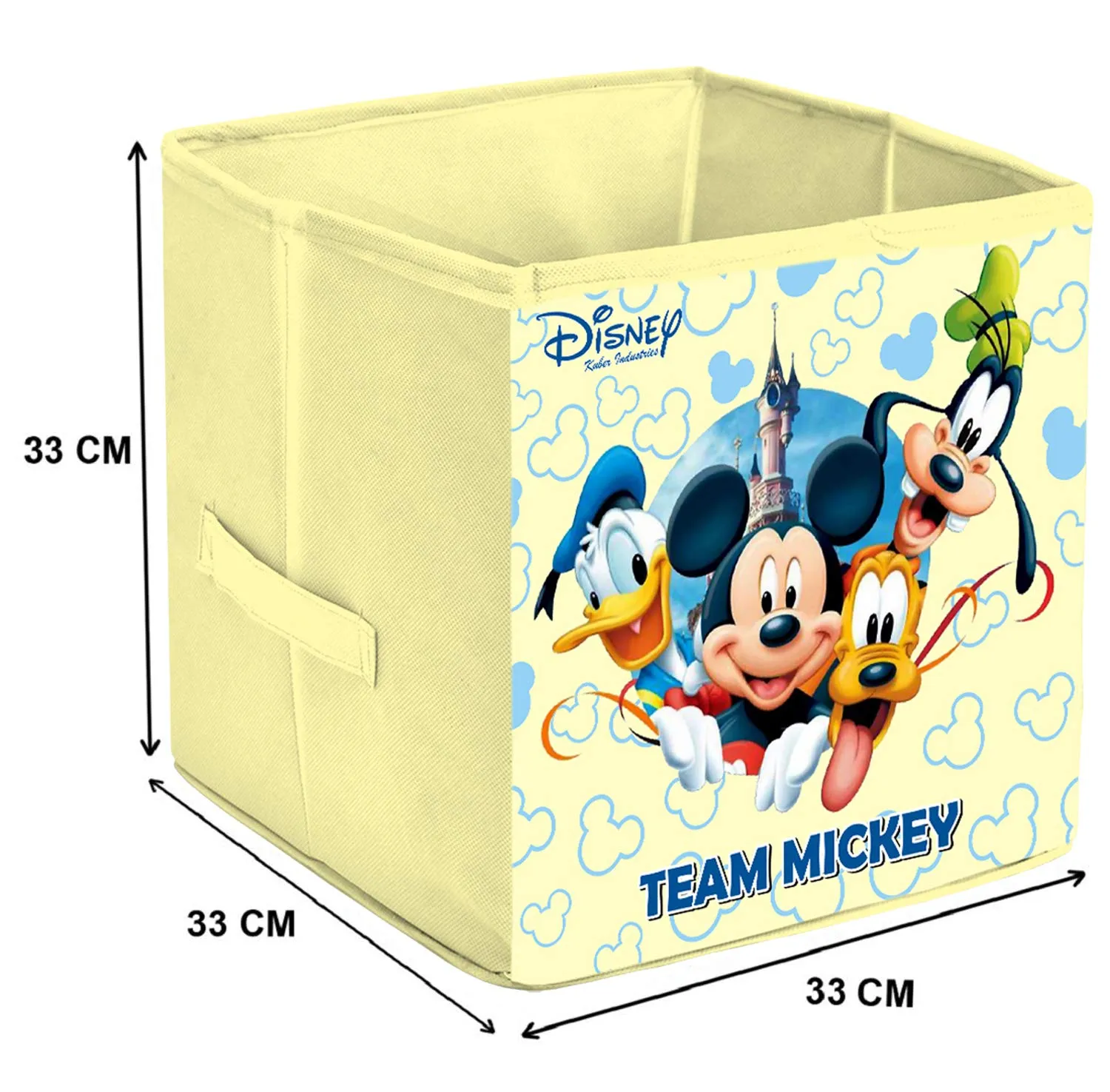 Kuber Industries Disney Print Non Woven 2 Pieces Fabric Foldable Storage Cube For Toy,Books,Shoes Storage Box With Handle,Extra Large (Maroon & Cream)-KUBMART16190