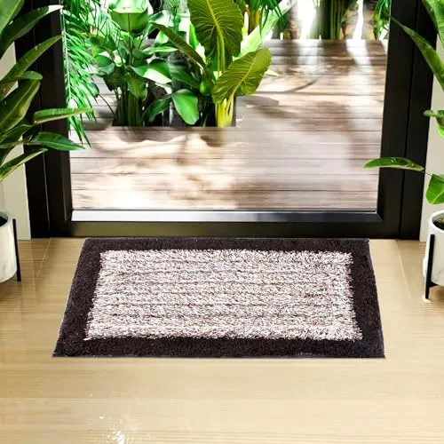 Kuber Industries Door Mat | Dust Trapper Mat | Door Entrance Mat | Anti-Skid Door Mat | Floor Mat for Home Entrance | Cotton Border Door Mat | Entryway Door Mat | Brown