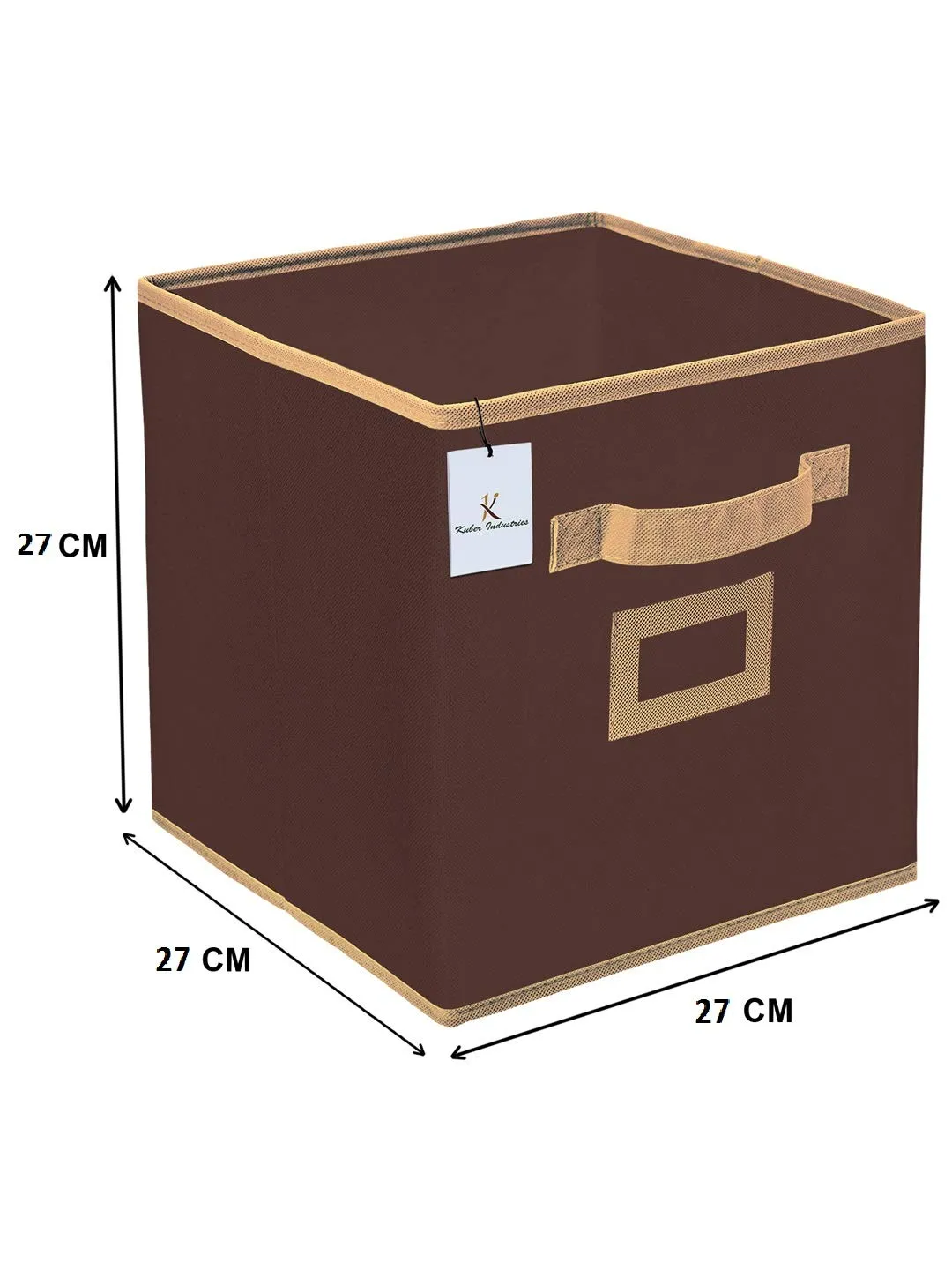 Kuber Industries Non Woven Fabric Foldable Storage Cube Toy, Books, Shoes Box with Handle (Brown, Extra Small) - KUBMART1842