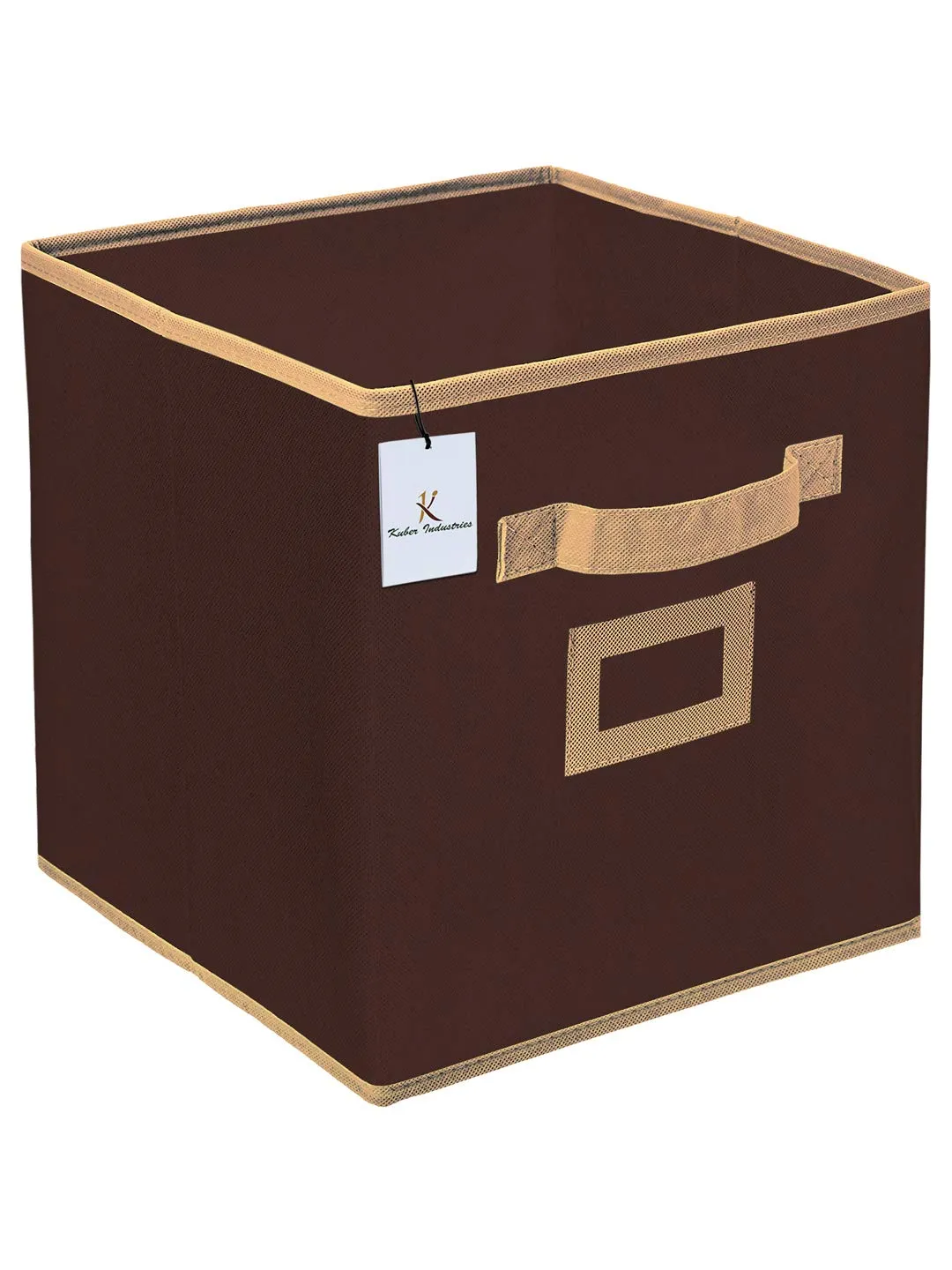 Kuber Industries Non Woven Fabric Foldable Storage Cube Toy, Books, Shoes Box with Handle (Brown, Extra Small) - KUBMART1842