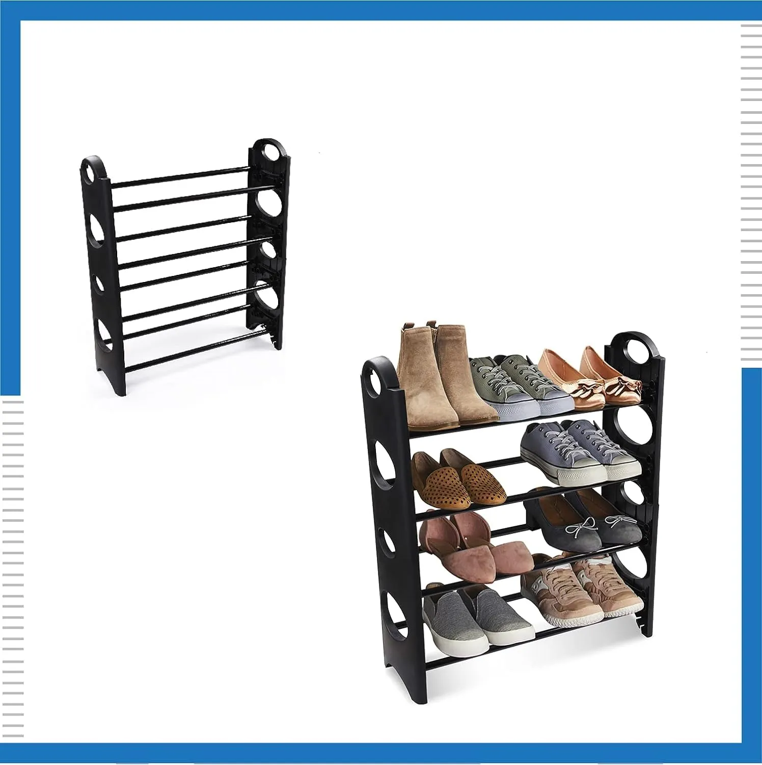 KVT ENTERPRISES Multipurpose 4 Shelves Shoes Rack Foldable Cabinet Organiser 12 Pairs Metal & Plastic Rustproof Shoes Rack Black Color