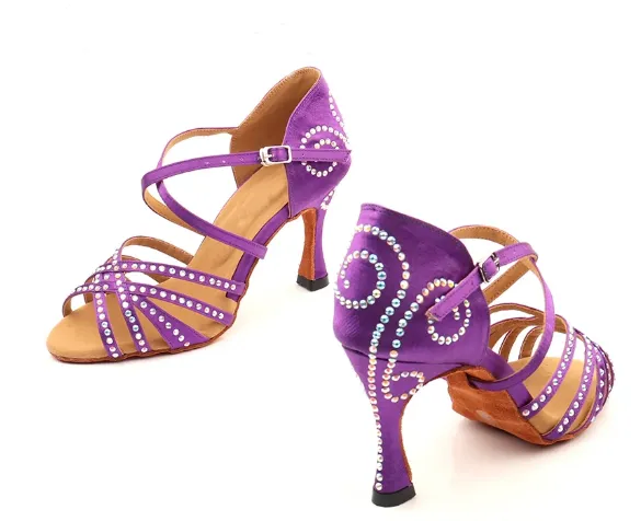 Latin Dance Shoes Purple Rhinestone Salsa Dance Shoes