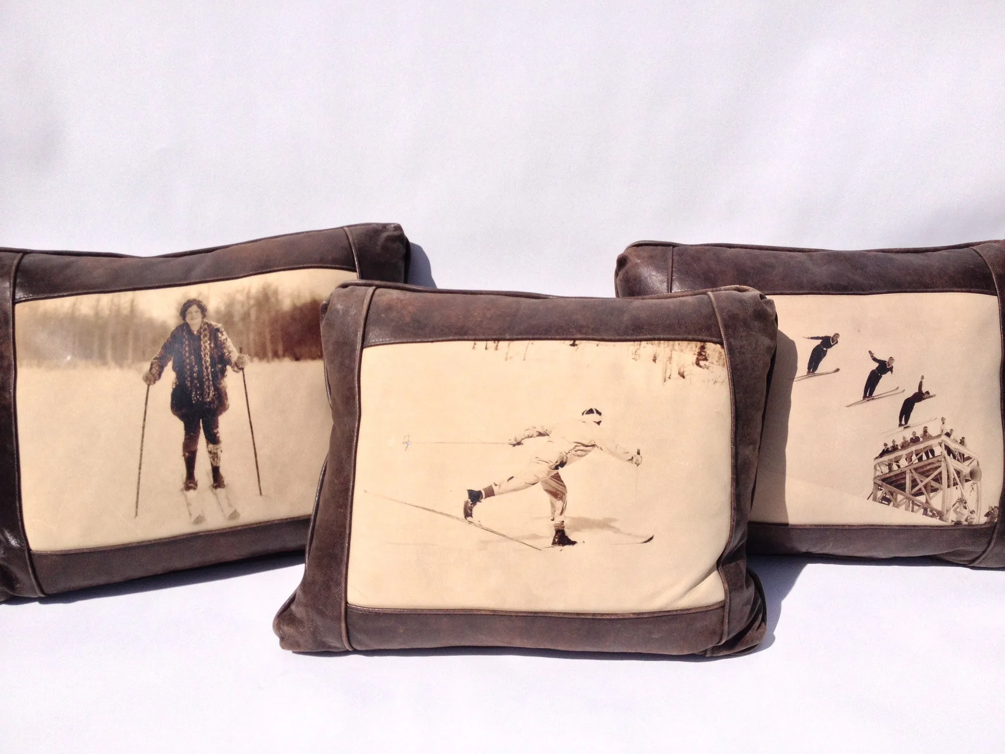 Leather Pillow - Engen Brothers Ski Jumpers