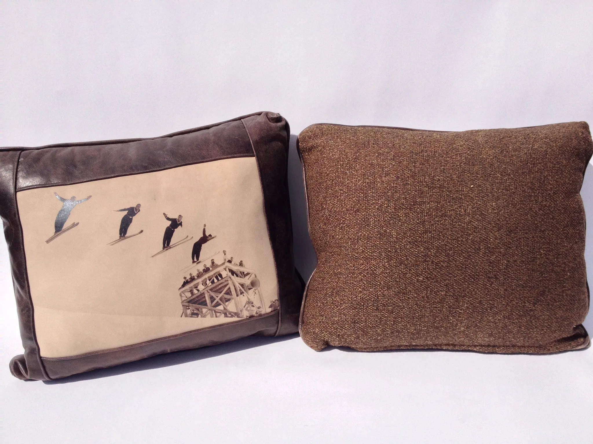 Leather Pillow - Engen Brothers Ski Jumpers