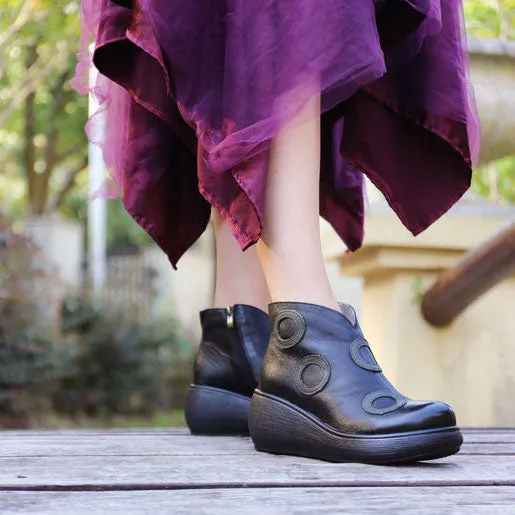 Leather Retro Wedges Boots |Gift Shoes