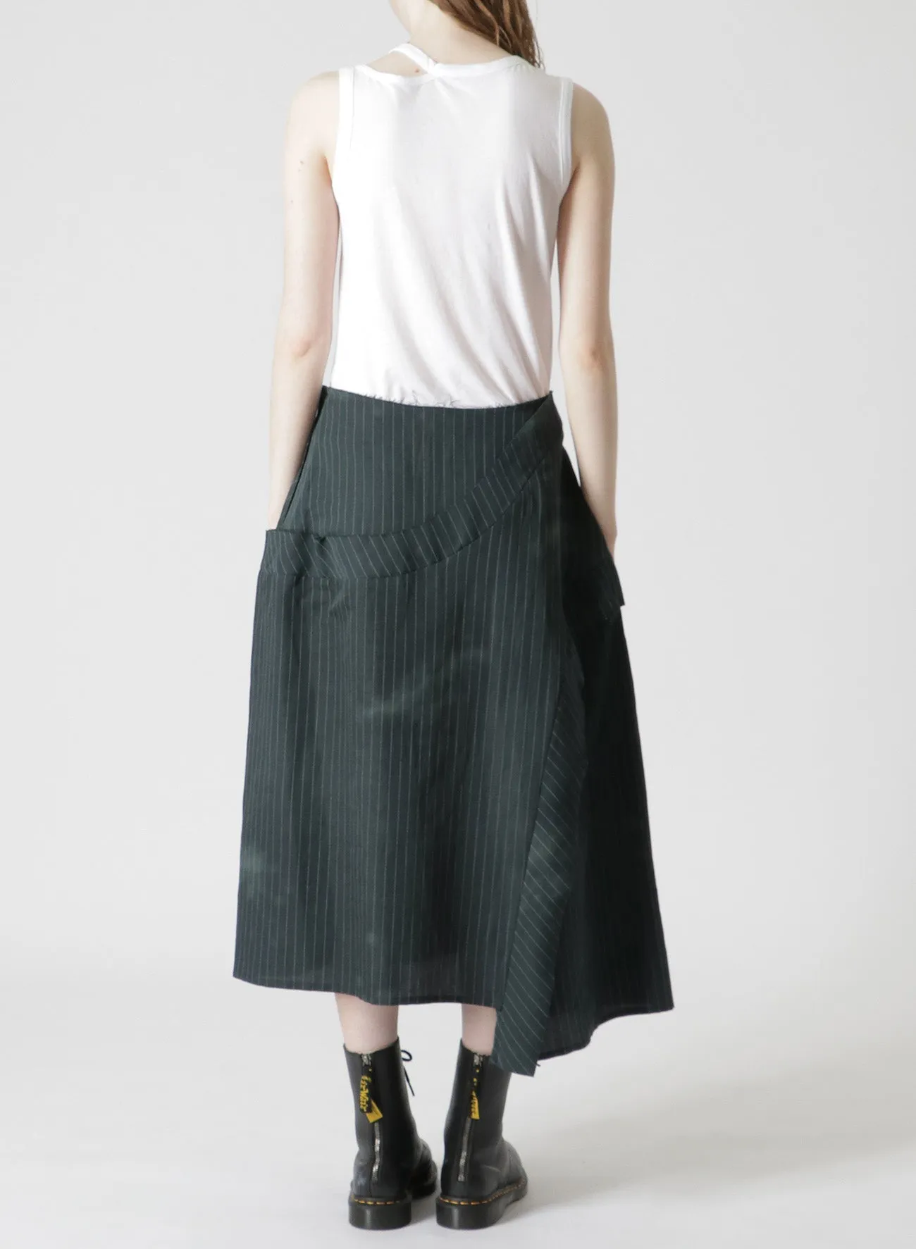 LINEN/COTTON PIN-STRIPED UNEVENLY DYED FLARED SKIRT