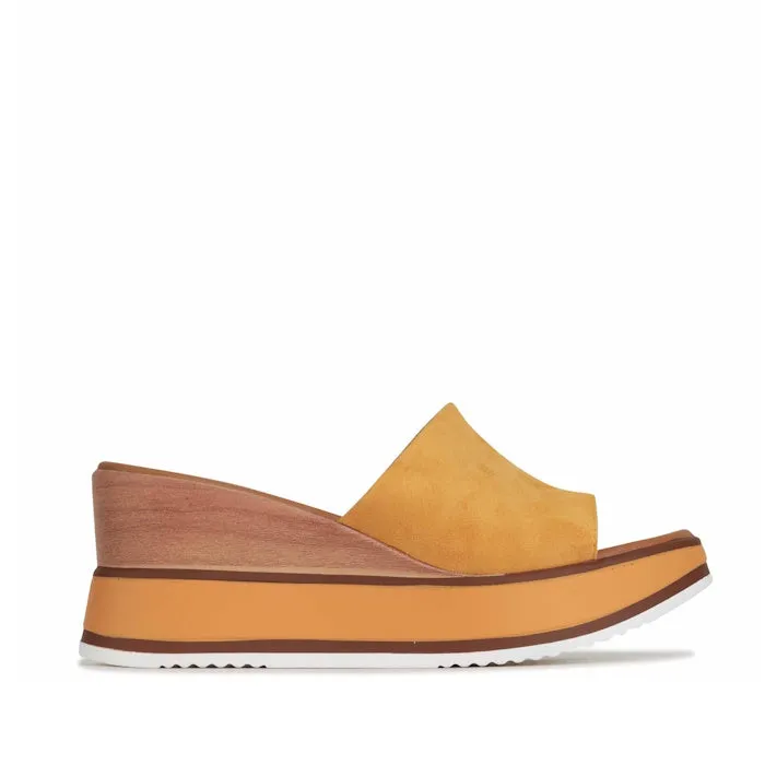 Los Cabos Kaiah Slide Wedge Heel Sandal Mustard Yellow