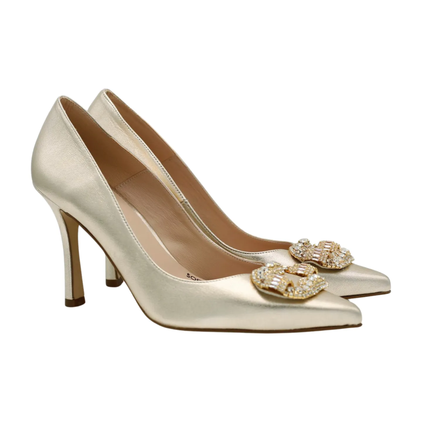 MARIAN Gold leather Heeled  Court Shoe  with  Diamante Buckle