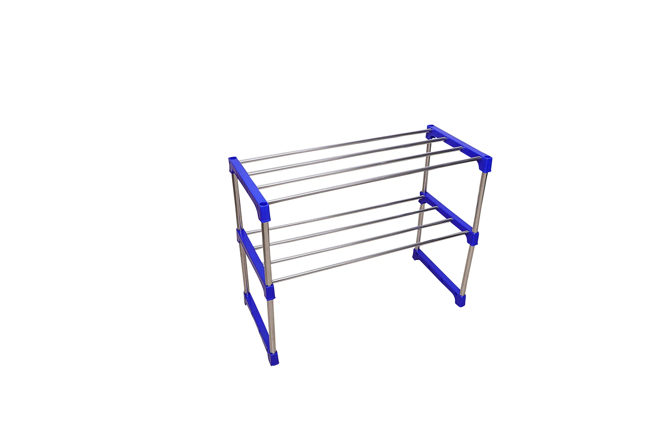 Mega stand Stainless Steel 3-Tier Shoe Rack - Durable, Foldable, and Stackable Shoe Stand for Closet, Entryway, and Doorway Organization - Premium Metal Shoe Storage Organizer for Home (Blue)