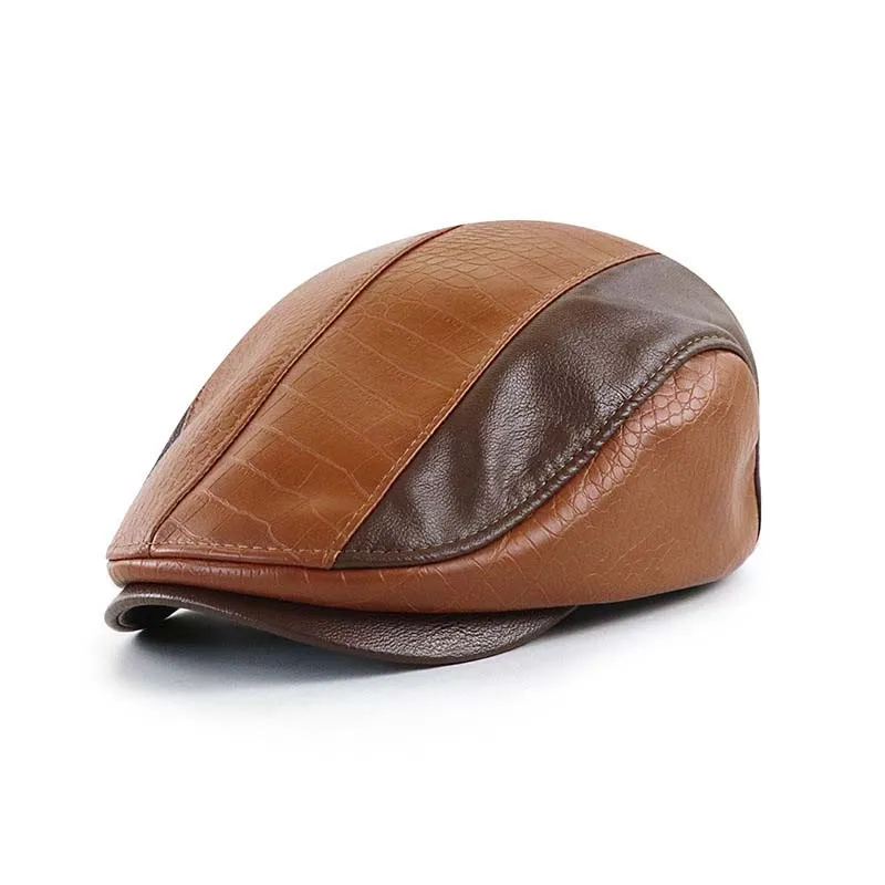 Men's Retro Beret Stitched Crocodile PU Leather Peaked Cap