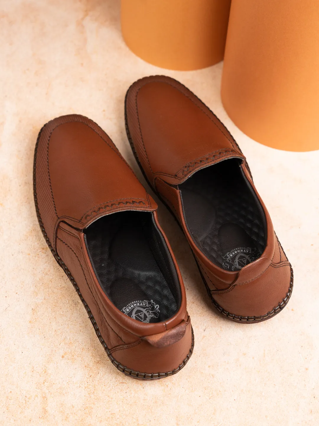 Mens Tan Solid Pointed Toe Casual Shoes