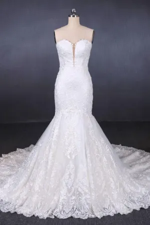 Mermaid Sweetheart Long Lace Bridal Dresses, Strapless Mermaid Lace Wedding Dress UQ2285