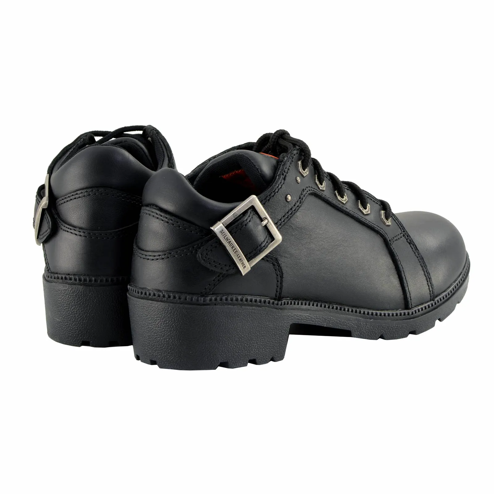 Milwaukee Leather MBL9311 Women's Black Leather Lace-Up Motorcycle Riding Shoes with Anti-Slip Outsole