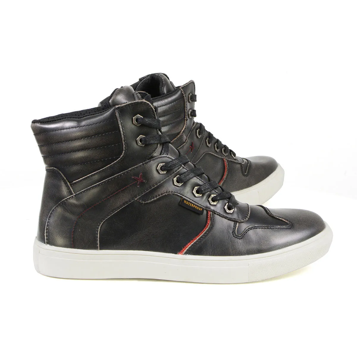 Milwaukee Leather MBM9152 Men's Vintage Black Leather High-Top Reinforced Street Riding Waterproof Shoes with Ankle Support