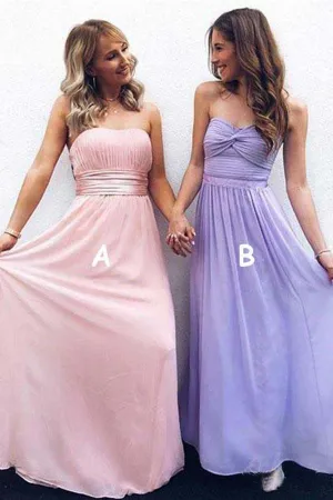 Modest Strapless Ruched Bridesmaid Dress Chiffon Formal Dresses  BD074