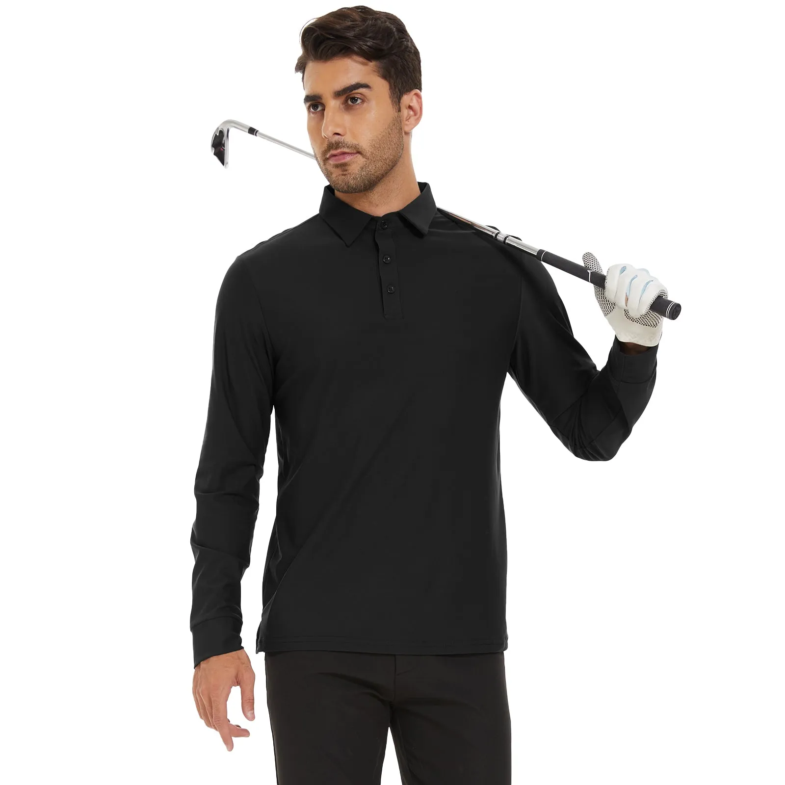 MOTEEPI Men's Nylon Long Sleeve Polos UPF 50  Quick Dry Golf Shirts