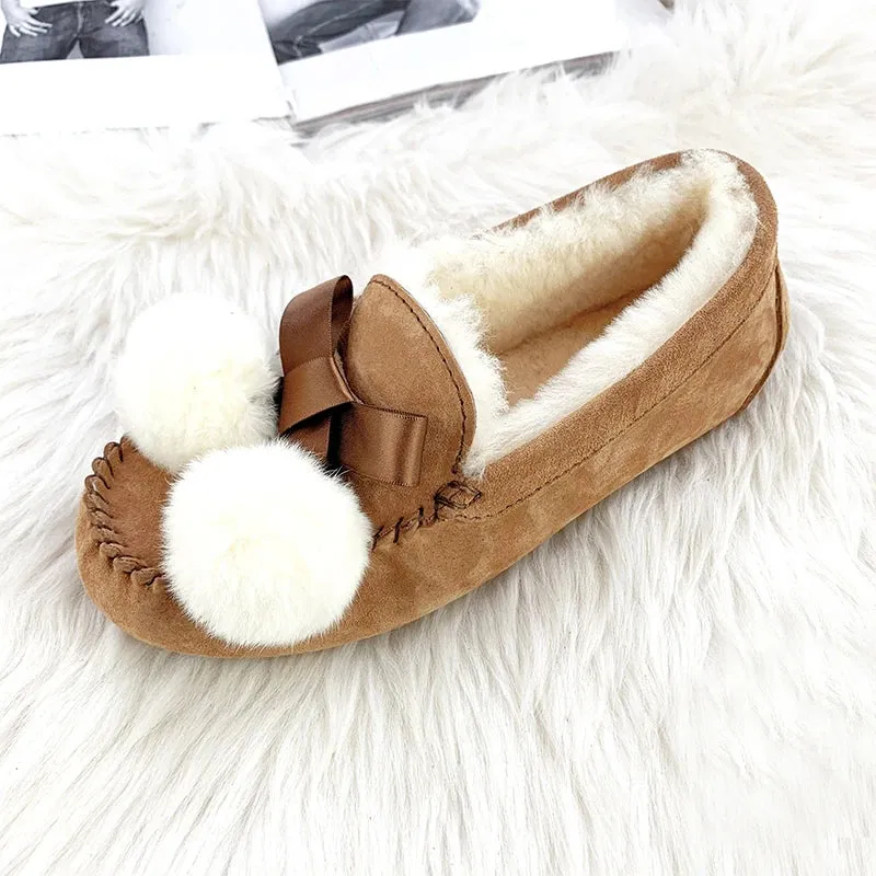 New Top Quality Women Flats 100% Natural Fur Genuine Leather Ankle Shoes Fashion Women Moccasins Casual Slip On Winter Shoes