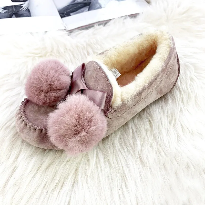 New Top Quality Women Flats 100% Natural Fur Genuine Leather Ankle Shoes Fashion Women Moccasins Casual Slip On Winter Shoes