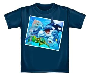 Ocean Animals Dolphin Shark Turtle Whale Selfie Youth Tee Shirt (Extra Small 2/4