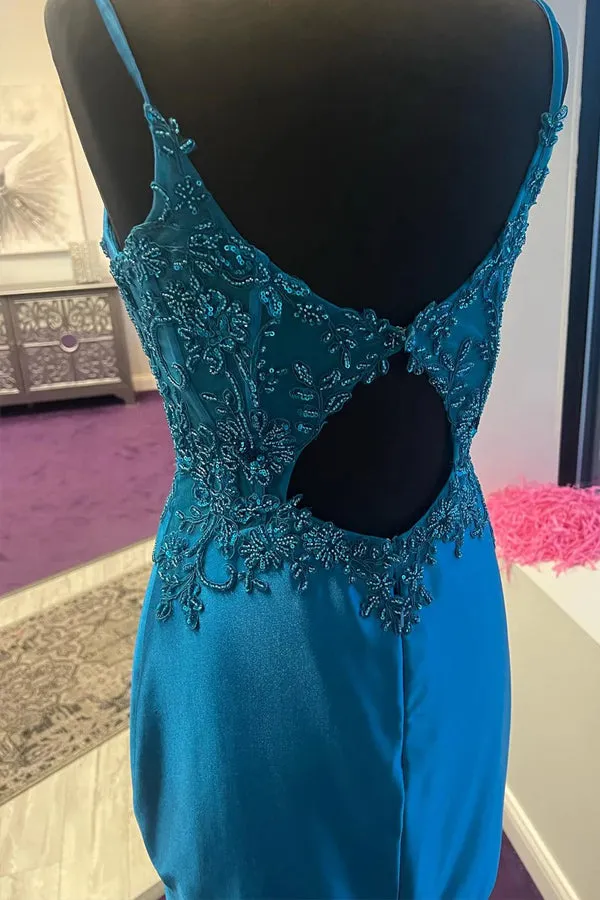 Peacock Blue Short Corset Homecoming Dress with Appliques PD513