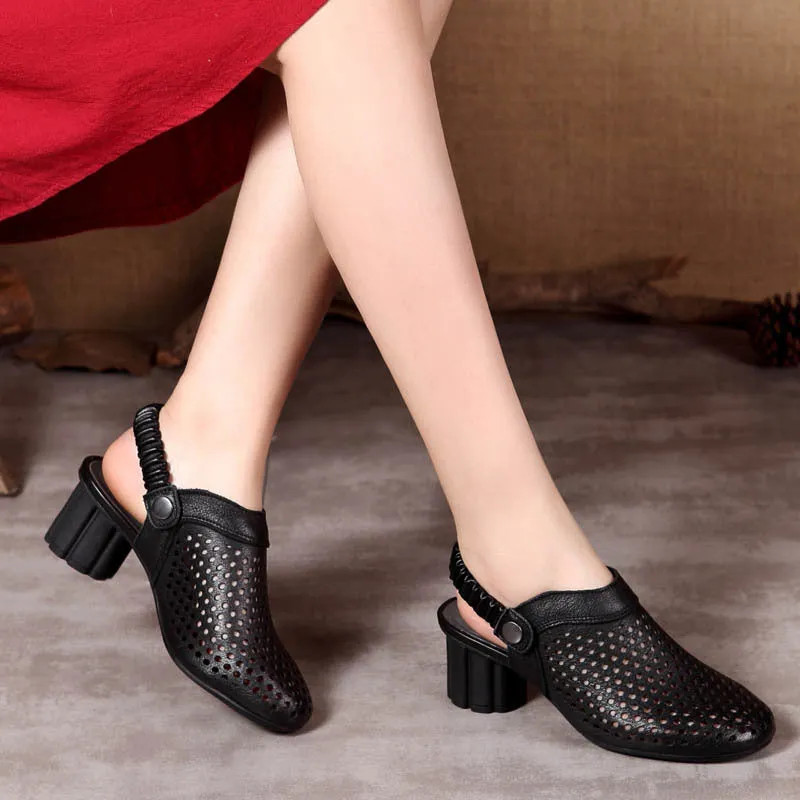 Pointed Toe Retro Leather Chunky Shoes