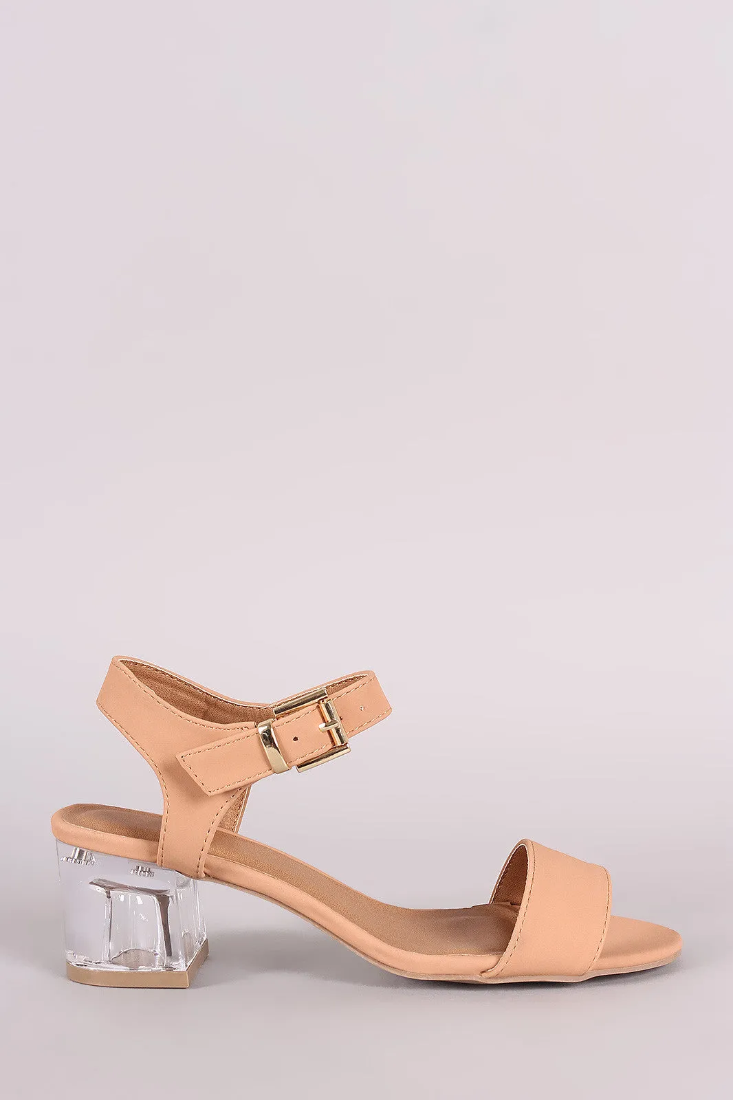 Qupid Nubuck Open Toe Ankle Strap Block Heel