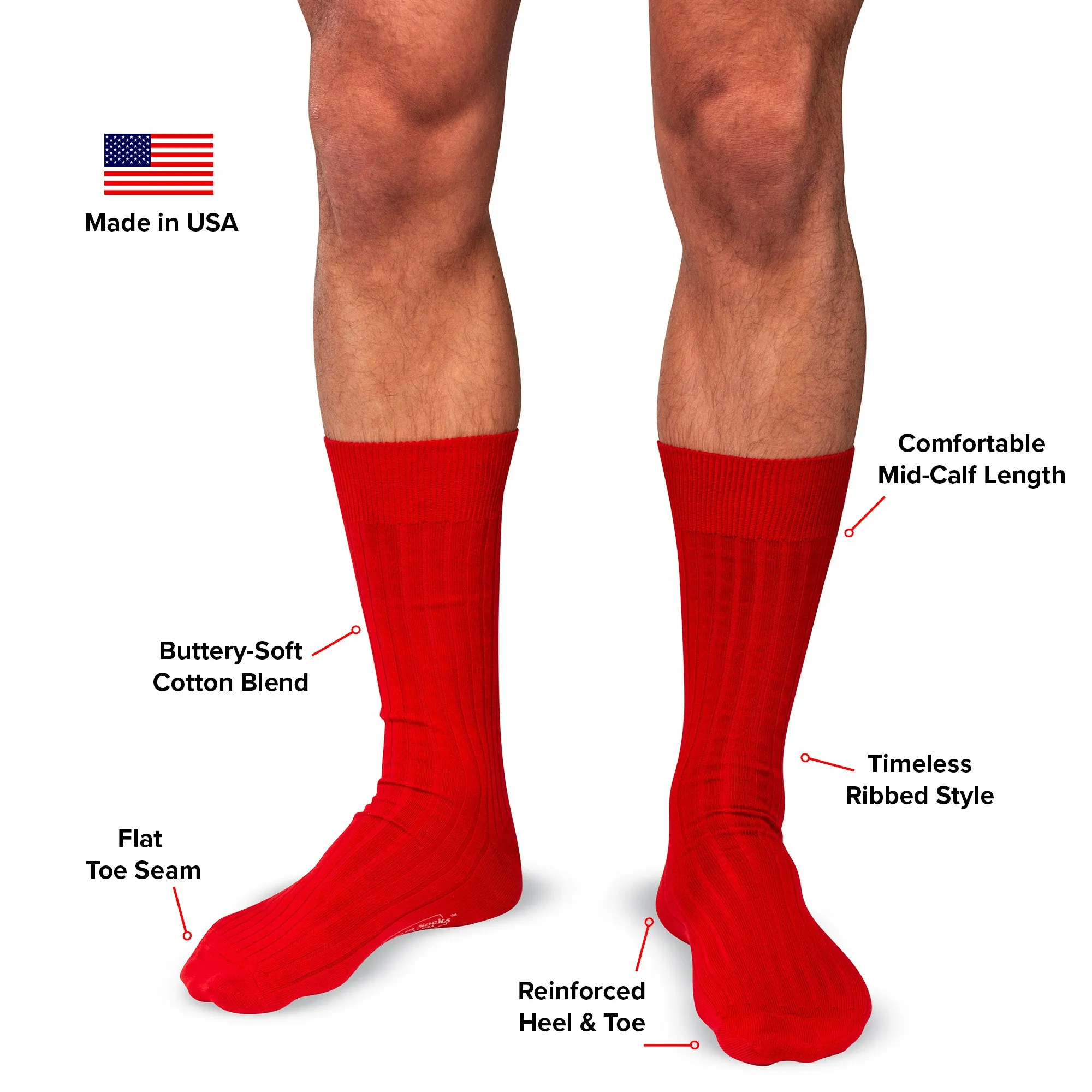 Red Cotton Mid Calf Dress Socks