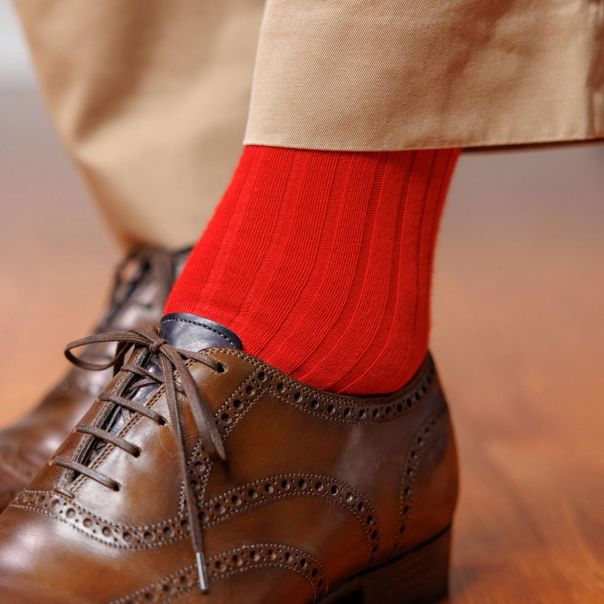 Red Cotton Over the Calf Dress Socks