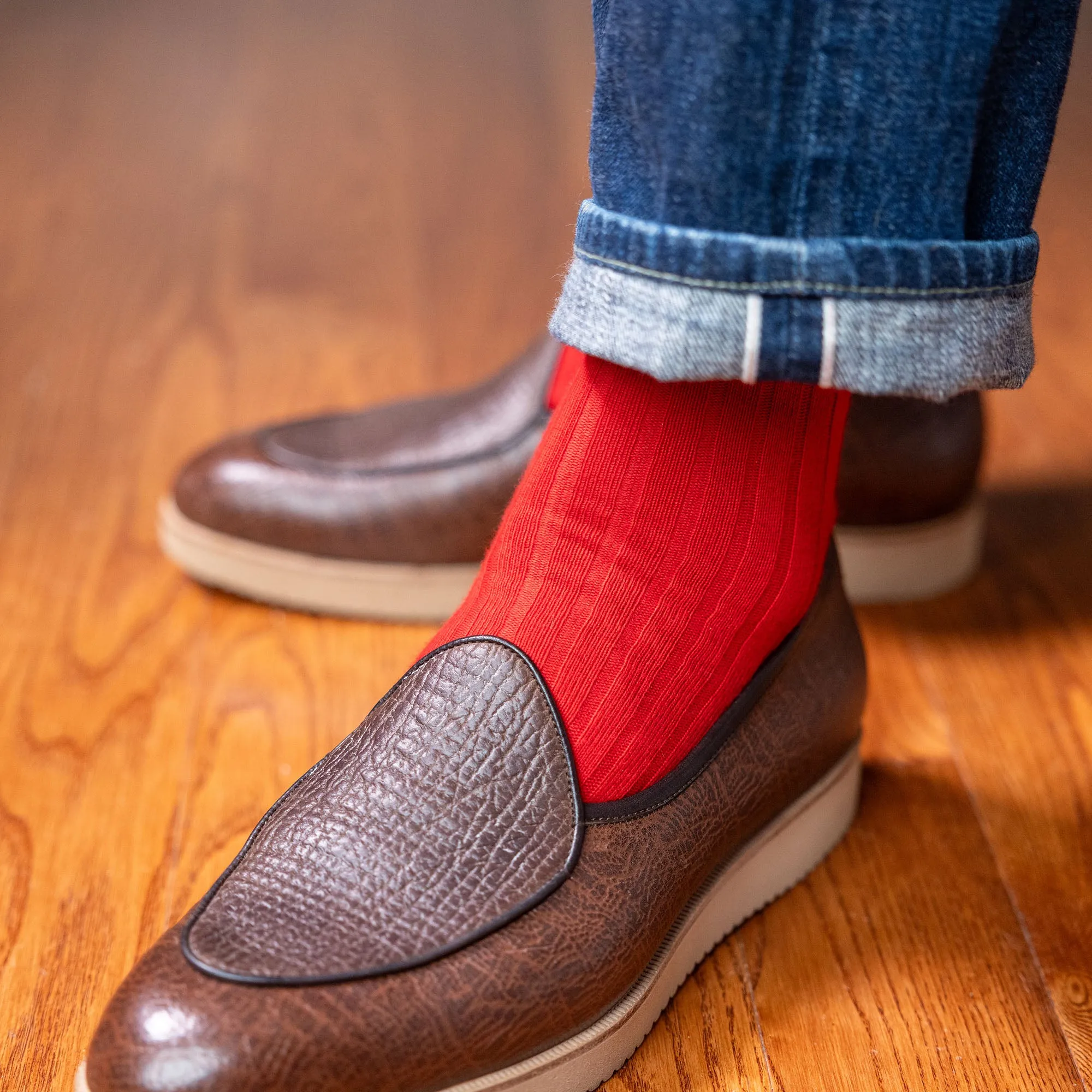 Red Cotton Over the Calf Dress Socks