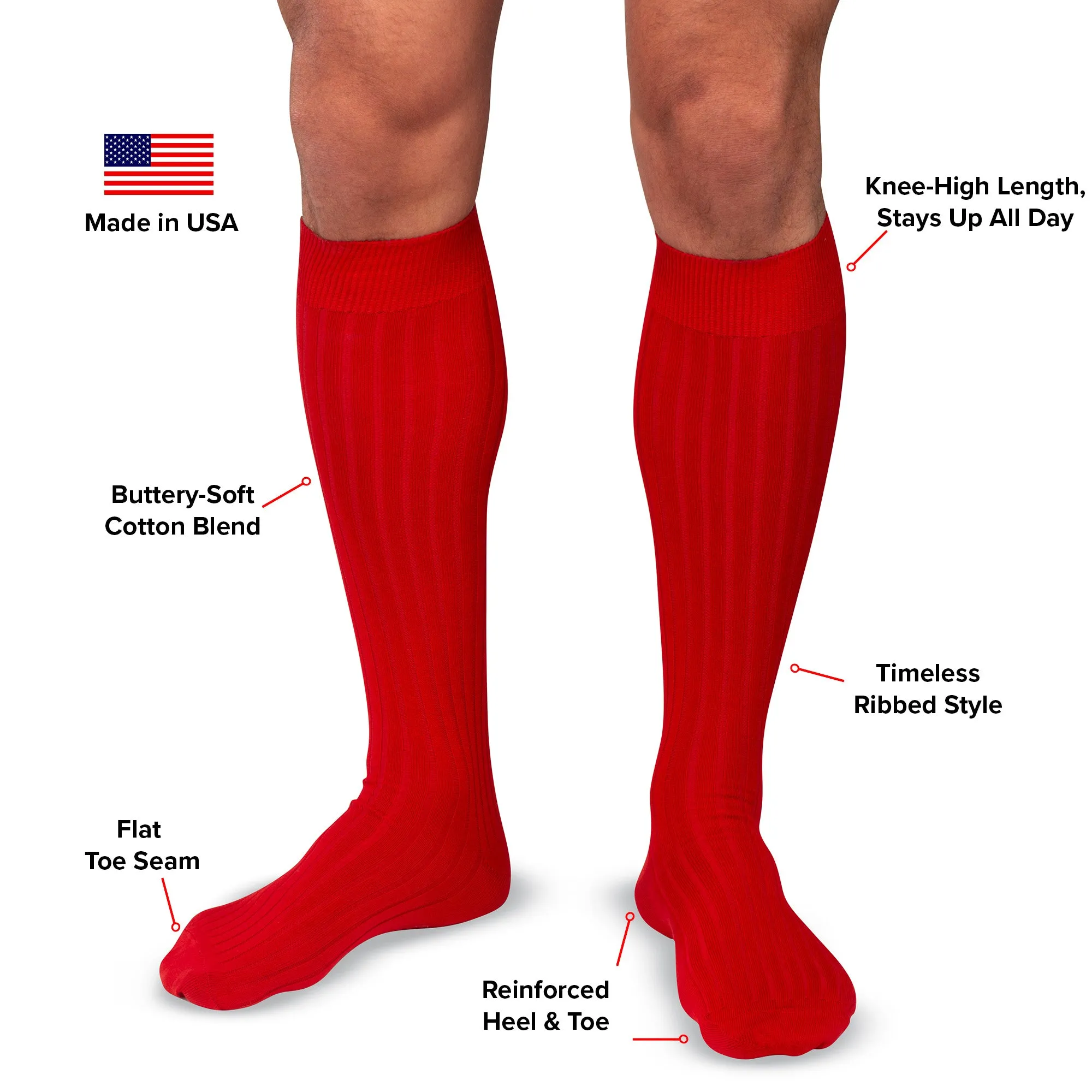 Red Cotton Over the Calf Dress Socks