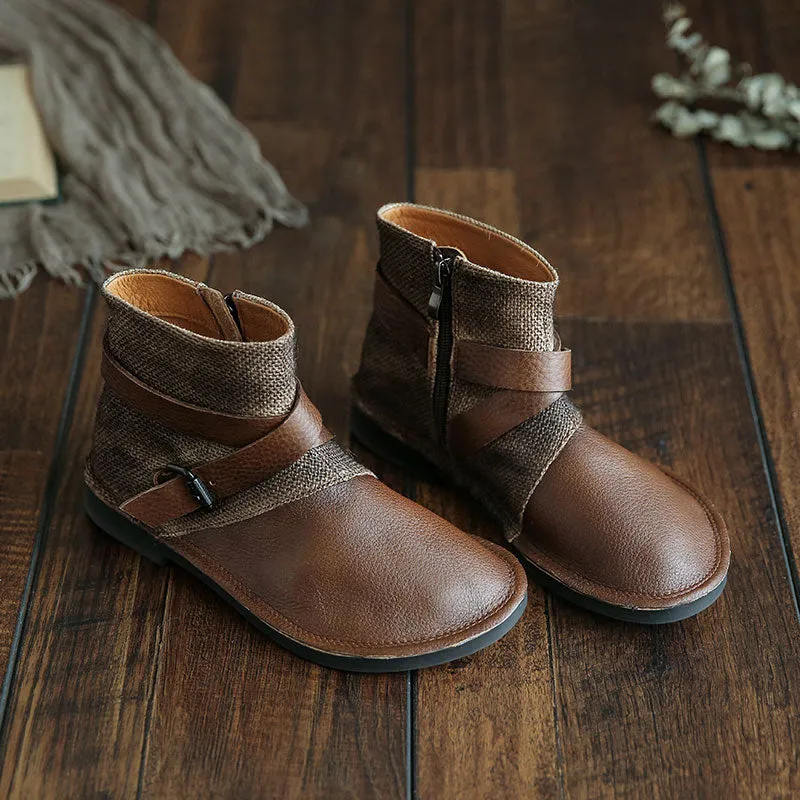 Retro Leather Comfortable Women's Short Boots