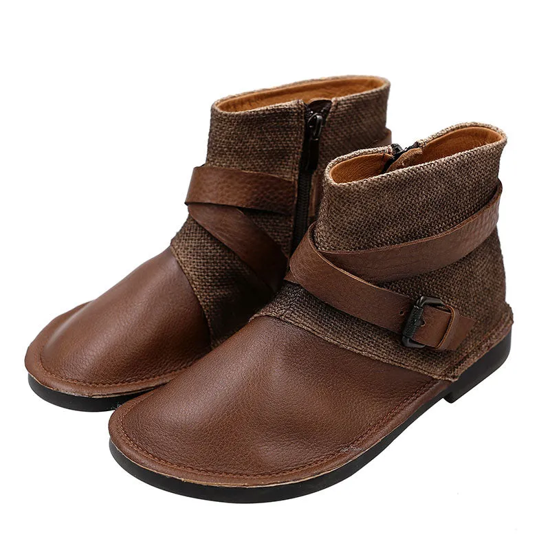 Retro Leather Comfortable Women's Short Boots