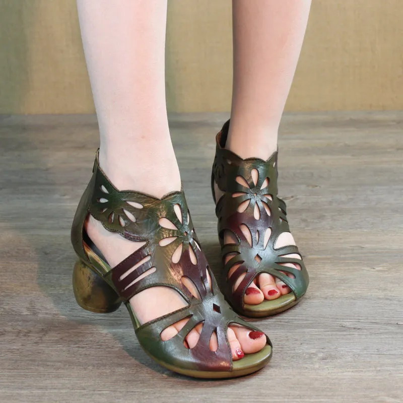 Retro Leather Hollow Summer Vintage Chunky Shoes