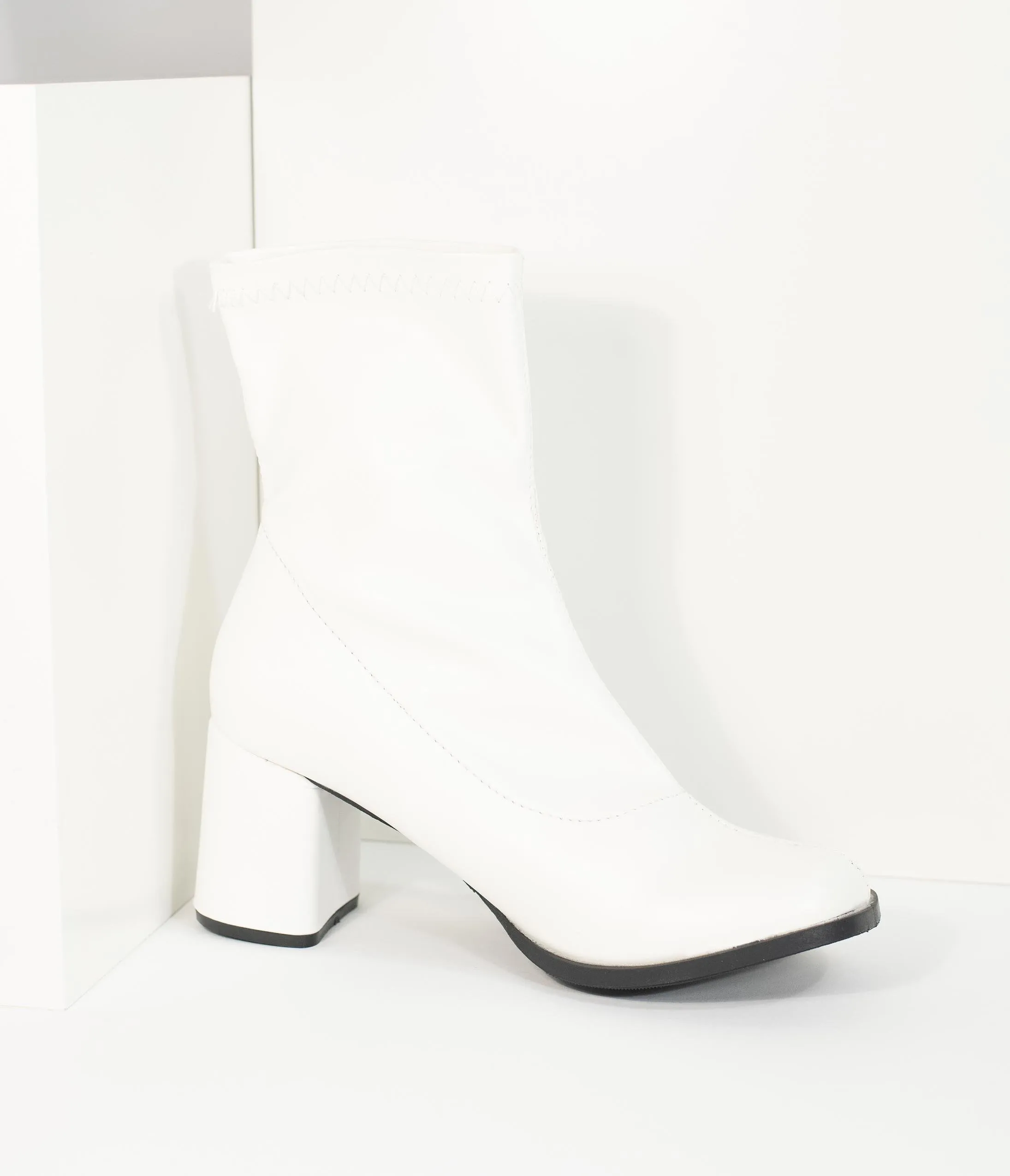 Retro Style White Matte Leatherette Ankle Go Go Boots